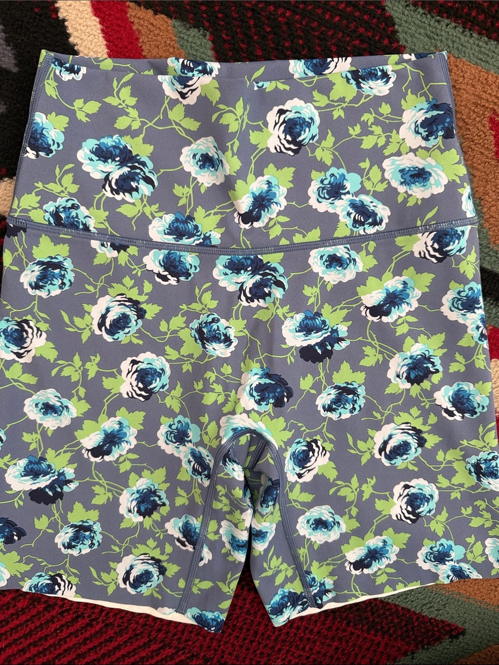 aerie Floral High-Rise Bike Shorts - Gray, Blue, Green